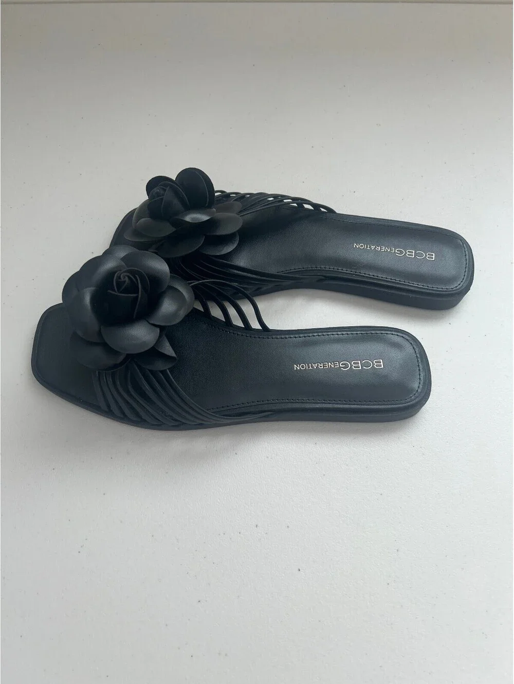BCBGeneration Women's Masha Flower Slip-on Flat Sandals - Black, Size, 8.5